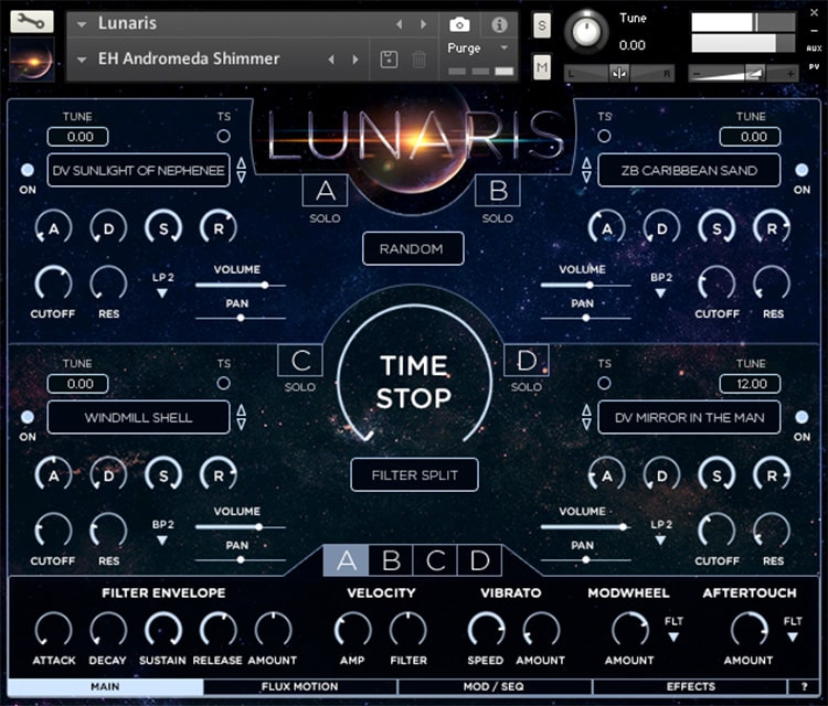 Interface da Library Luftrum - Lunaris Pads v1.5 (KONTAKT)