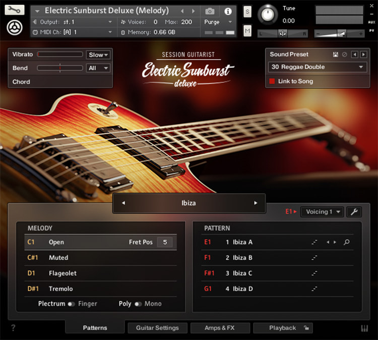 Interface da Library Native Instruments - Session Guitarist - Electric Sunburst Deluxe (KONTAKT)