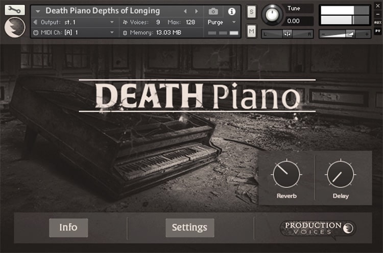 Interface da Library Production Voices - Death Piano (KONTAKT)