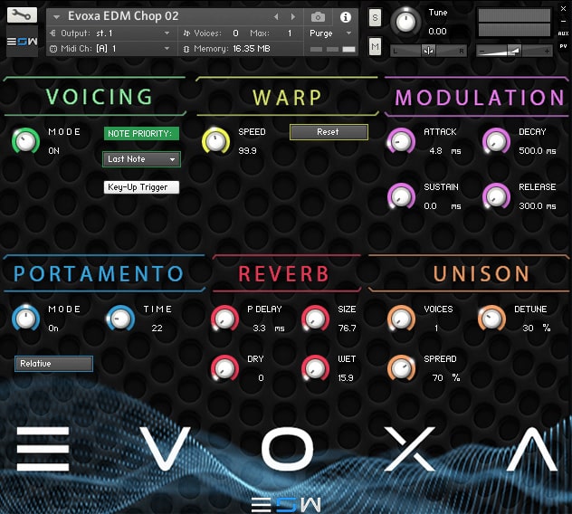 Interface da Library Echo Sound Works - Evoxa (KONTAKT)