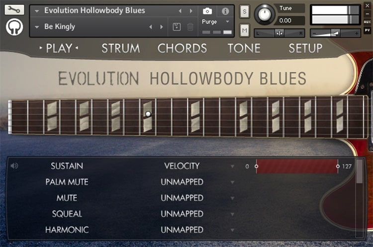 Interface da Library Orange Tree Samples - Evolution Hollowbody Blues (KONTAKT)