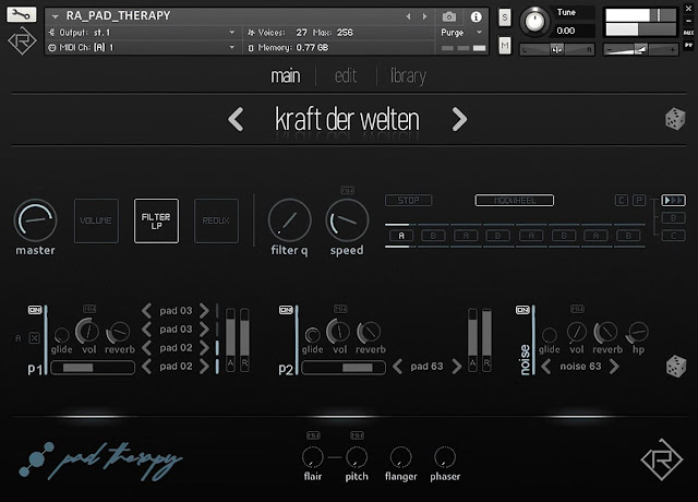 Interface da Library Rigid Audio - Pad Therapy (KONTAKT)