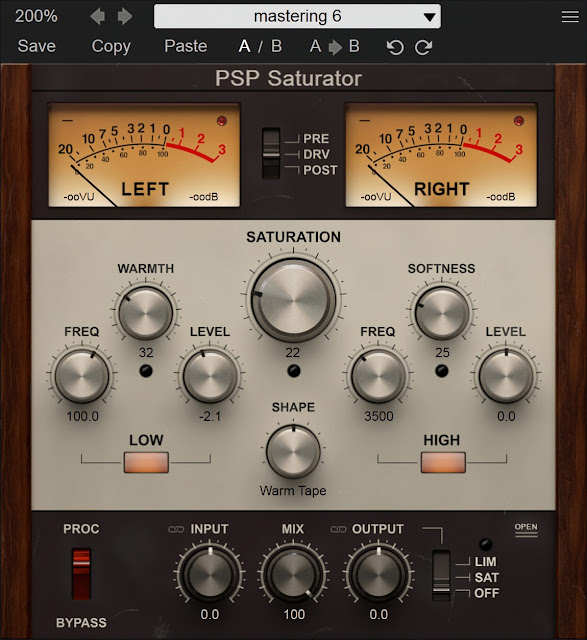 Interface do Plugin PSPaudioware - PSP Saturator 1.0.0