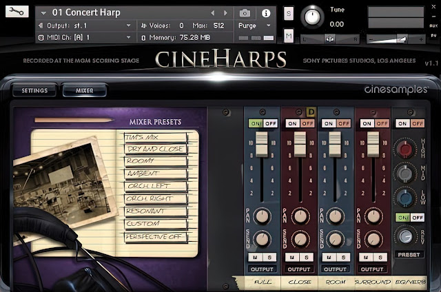 Interface da Library Cinesamples - CineHarps v1.1 (KONTAKT)