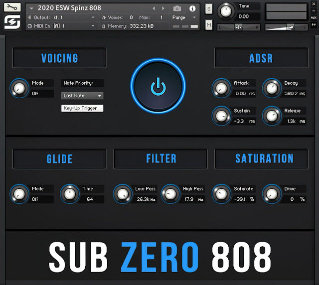 Interface da Library Echo Sound Works - Sub Zero 808 v1.5 (KONTAKT, WAV)
