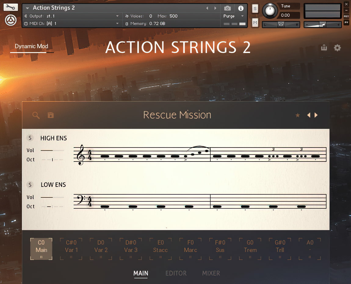 Interface da Library Native Instruments - Action Strings 2 (KONTAKT)