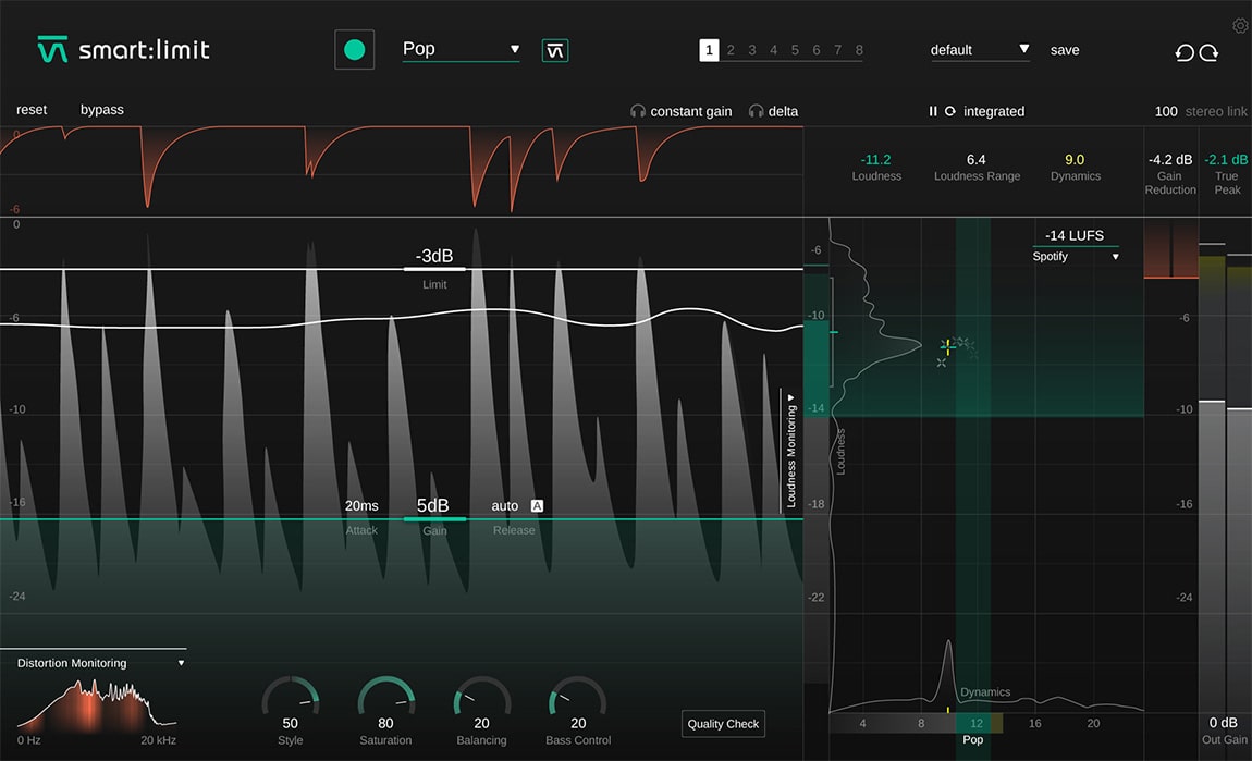 Interface do plugin Sonible - smart:limit v1.0.1