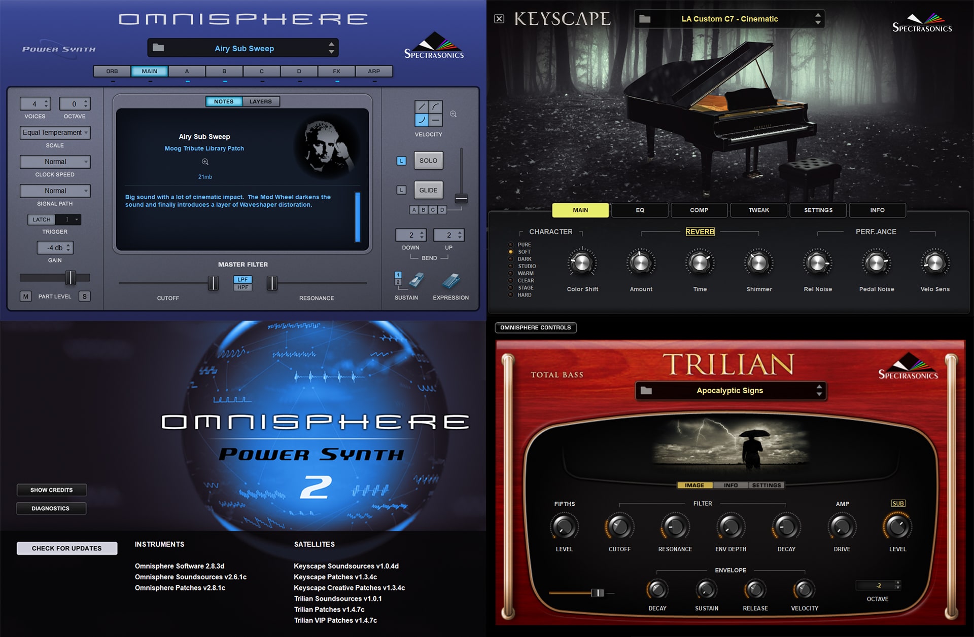 Interface do Omnisphere 2.8.3 Torrent + Keyscape + Trilian + Bob Moog Tribute