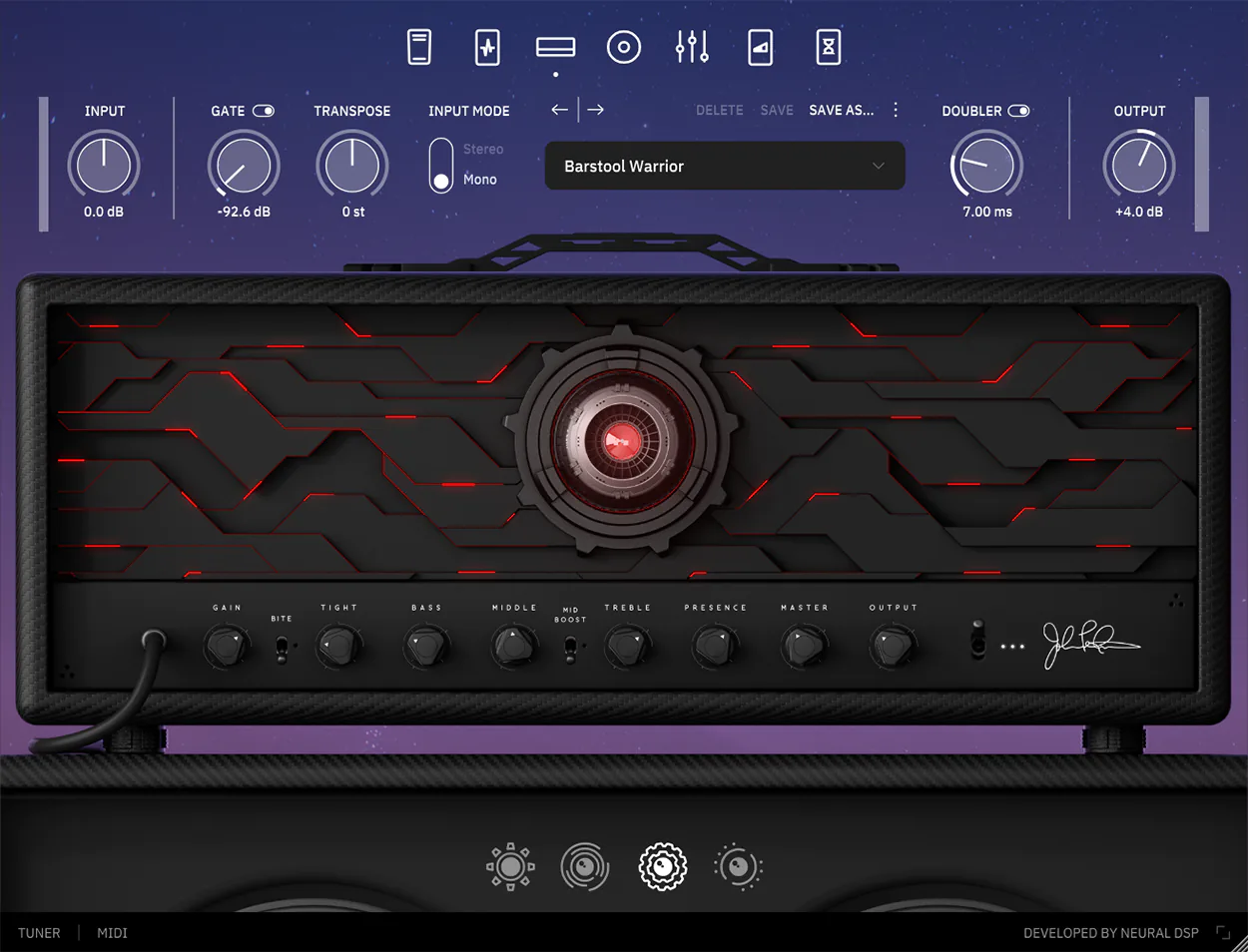 Interface do Neural DSP - Archetype: Petrucci X Interface do Neural DSP - Archetype: Petrucci X